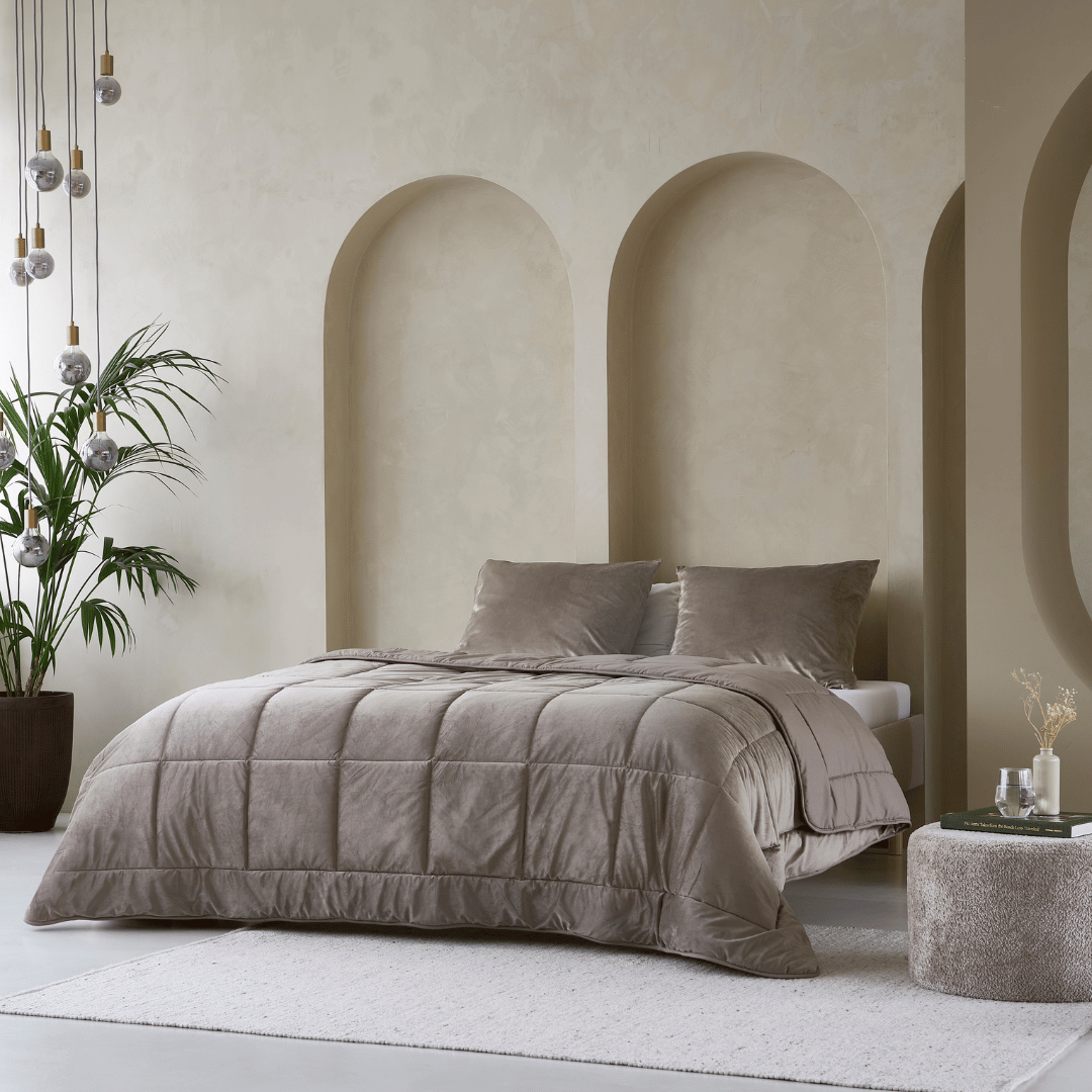 Luxurious Taupe Zelesta Velvet Bed