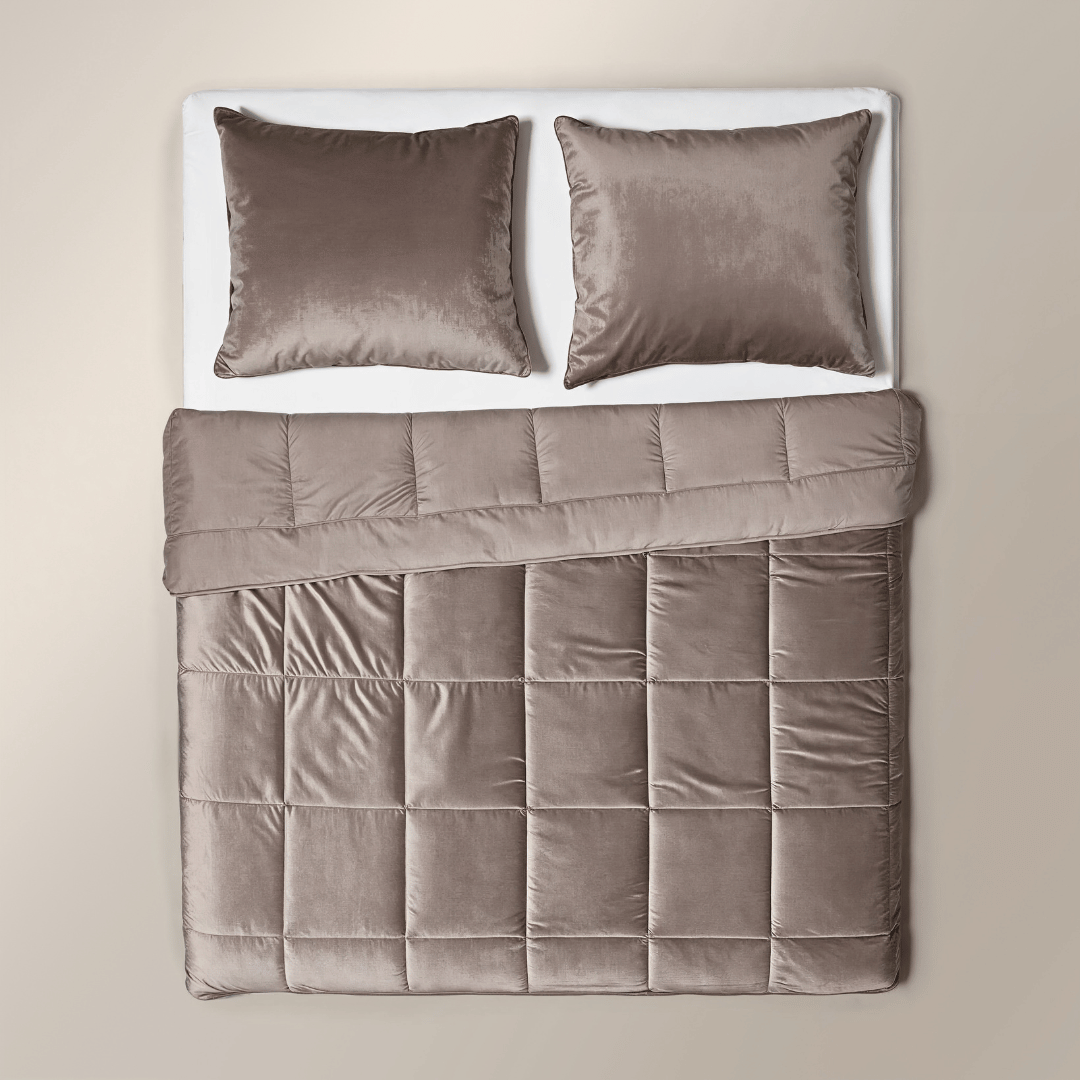 Luxurious Taupe Zelesta Velvet Bed