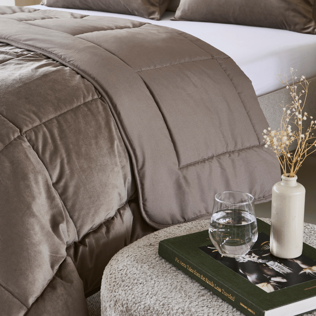 Luxurious Taupe Zelesta Velvet Bed