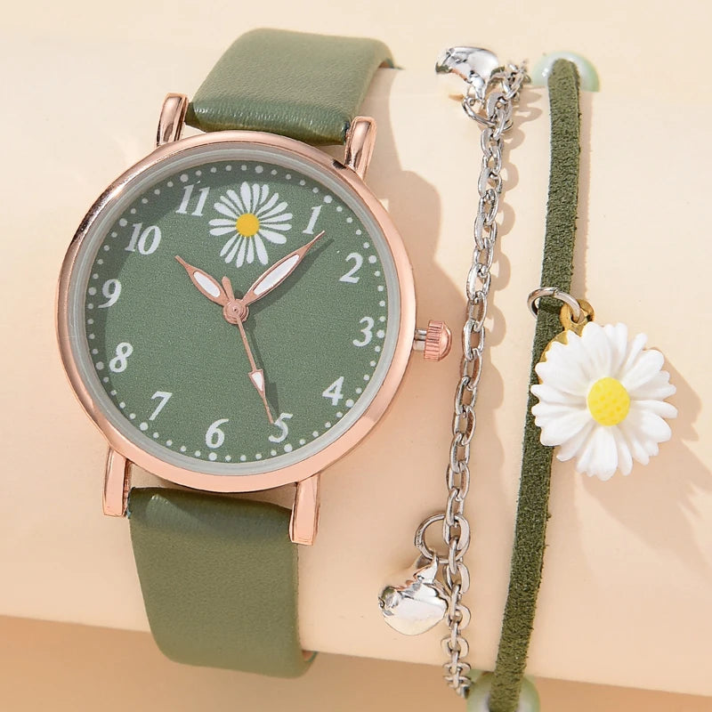 Romantic Green Ladies Watch Flower