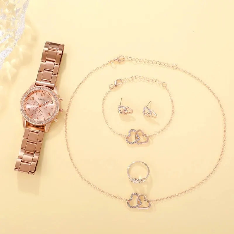 Rose Goud Luxe Horloge & Sieradenset