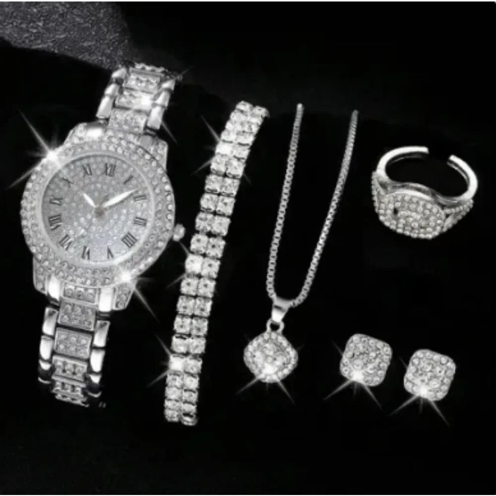 Luxury Quartz Rhinestone Ladies Watch with Jewelry