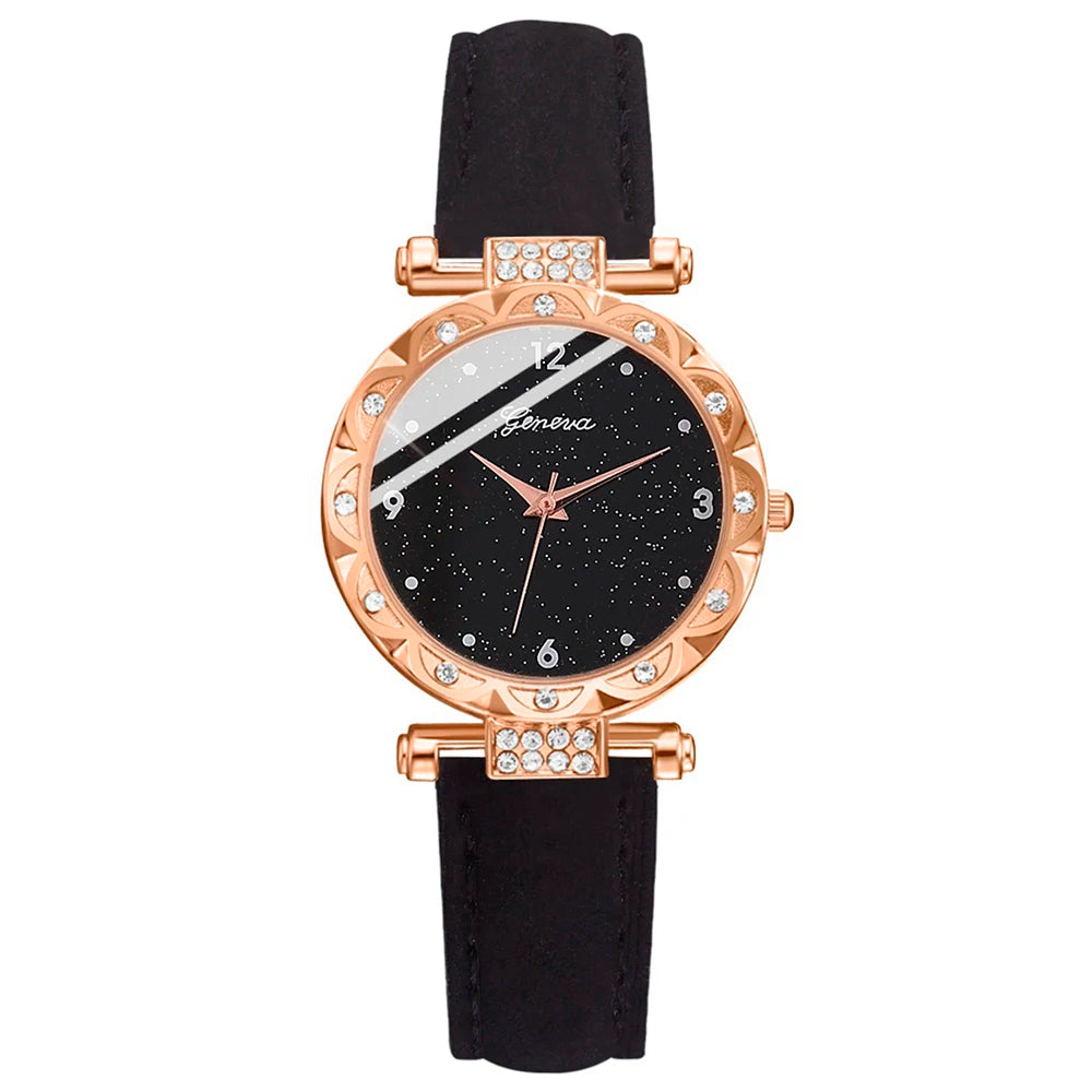 Luxury Women's Watch Set 5-piece black with Jewelry