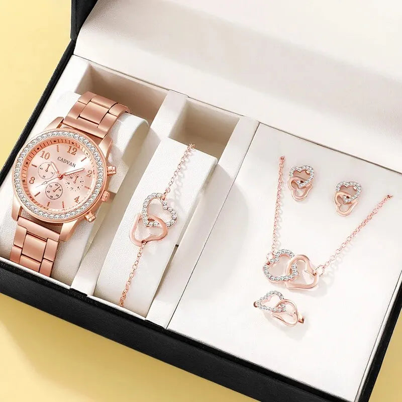 Rose Goud Luxe Horloge & Sieradenset