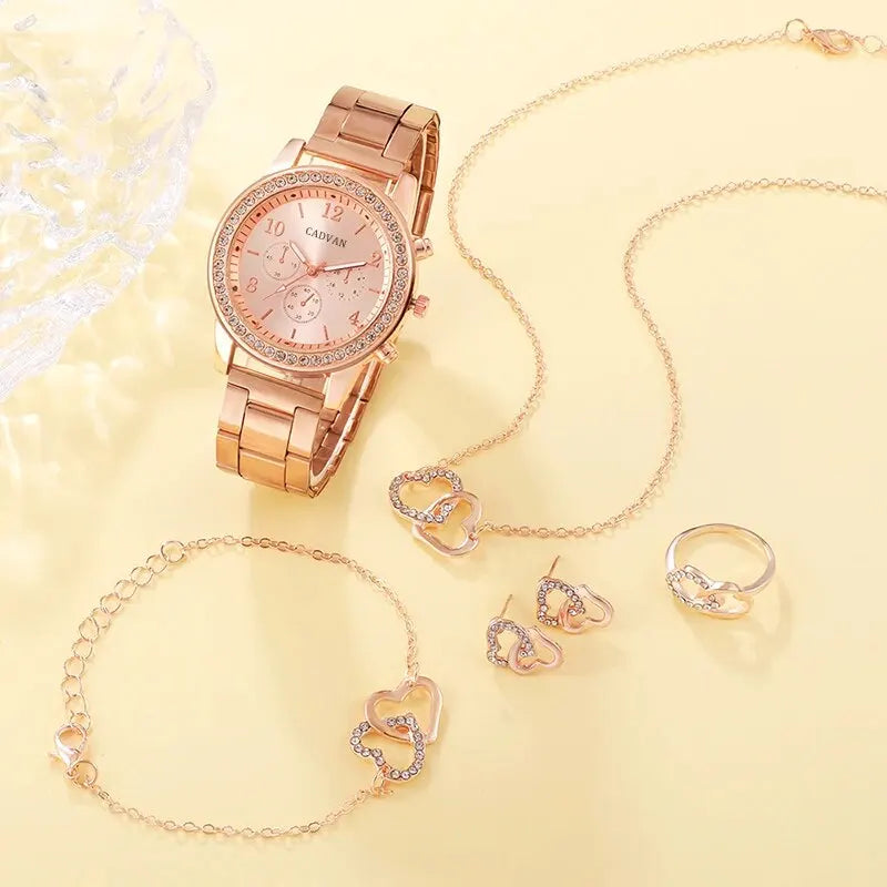 Rose Goud Luxe Horloge & Sieradenset