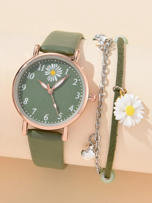 Romantic Green Ladies Watch Flower