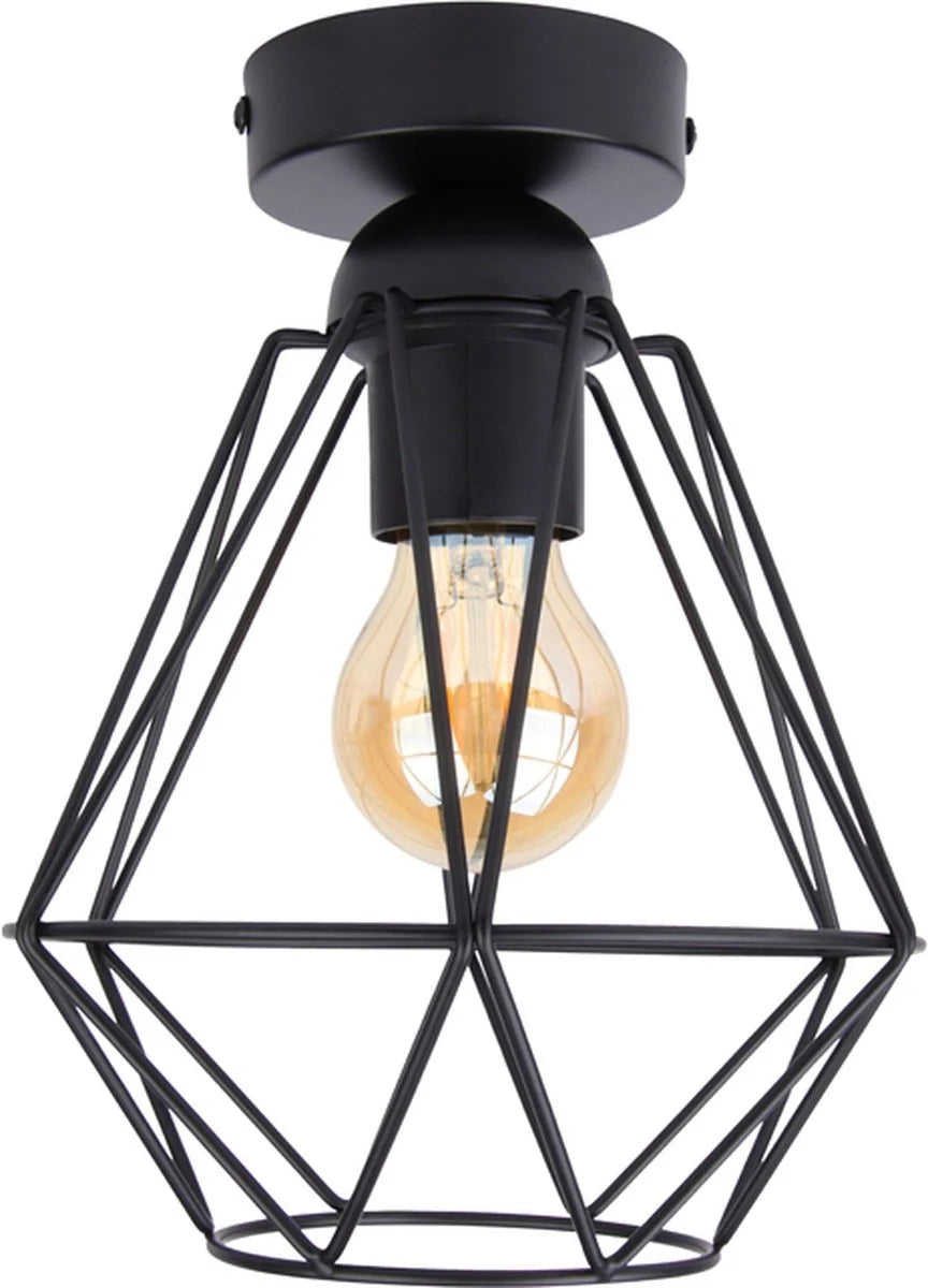 Industriële Plafondlamp Zwart | Ø18cm | Incl. Lichtbron E27 - 4w - 2400K - Dimbaar | Retro | Vintage | Metaal